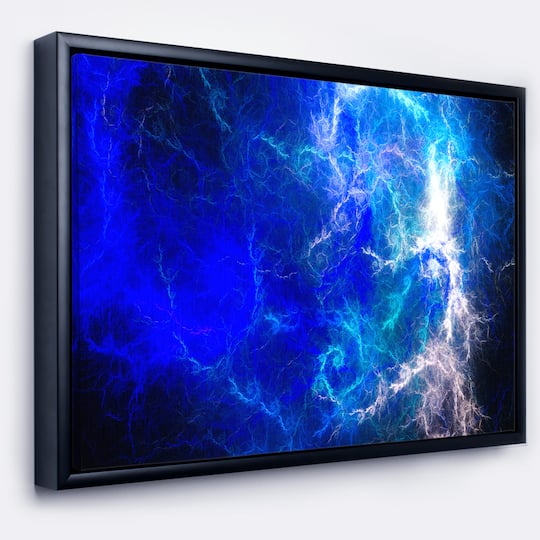 Designart - Blue Sparkling Lightning - Abstract Canvas art print in Black Frame